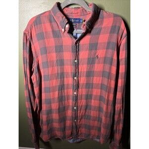 Ralph Lauren Shirt Men Larg Classic Fit RL Untucked Fit Indigo Red Plaid Flannel